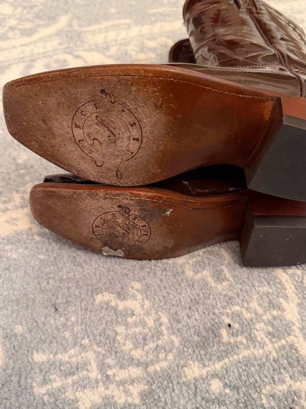 Women’s Lucchese Dark Brown Patent Leather Western Cowboy Boots Size 6.5 - Picture 4 of 6